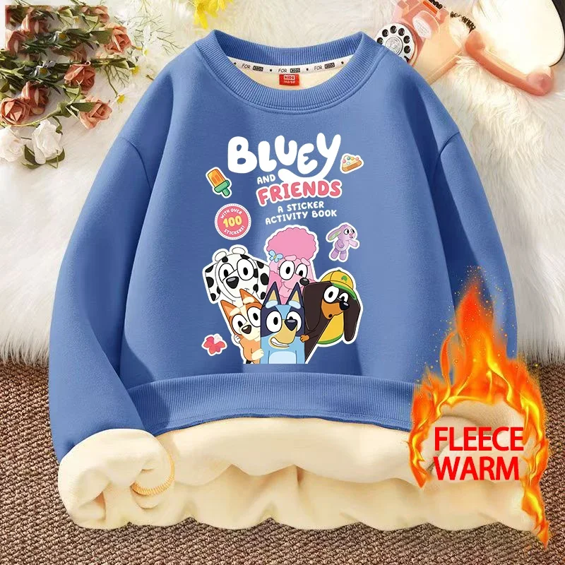 Blueys Thickened Fleece-lined Boys Sweatshirt Bingo Chilli Cartoon Without Hoodie Warm Pullover Round Neck Winter Kids Xmas Gift