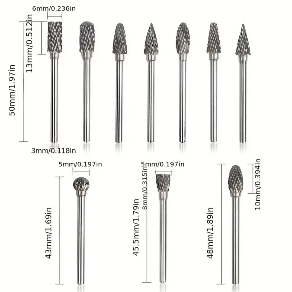 10Pcs Carbide Burr Set Double Cut Slot 3mm Shank Die Grinder For Dremel Rotary Tool Rasp Bits Metal Carving Electric Grinding - view 4