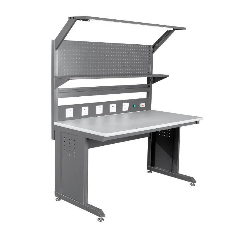 Electronic chip workshop anti-static workbench, assembly table with lamp and socket, curved I-shaped legs