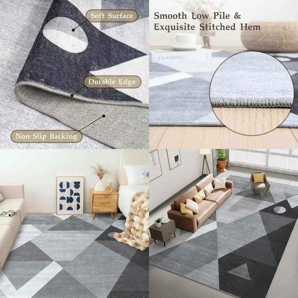 

Geometric 5x7 Area Rug, Machine Washable, Soft and Non-Slip, Grey for Living Room and Bedroom