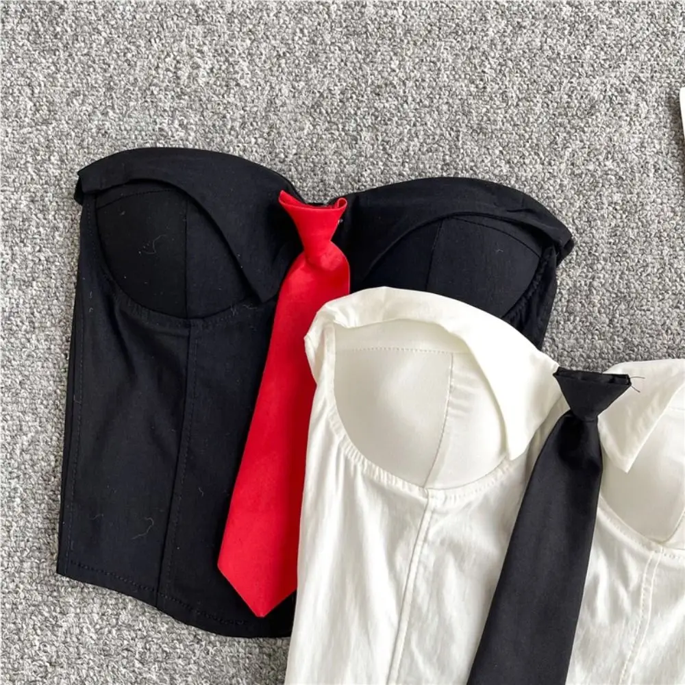 Fashion Necktie Strapless Sliming Vest Slim Fit Tank Women Corset Streetwear Sleeveless Crop Tube Tops Ladies