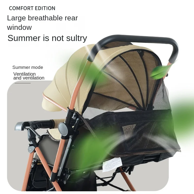 Folding Baby Stroller Two-way Swivel High Landscape Lightweight Newborn Baby Stroller 4 Wheels Can Be Sitting or Lying Down