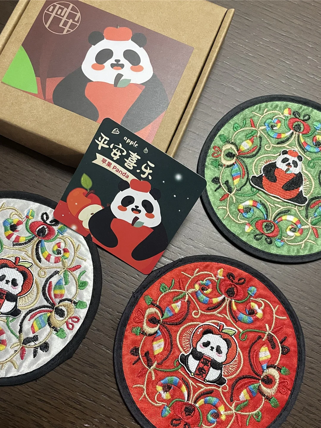 Contemporary Embroidered Panda Mat Festive Non-Slip Cloth Art Heat Resistant Cup Mat Home Use Gift for Foreign Friends