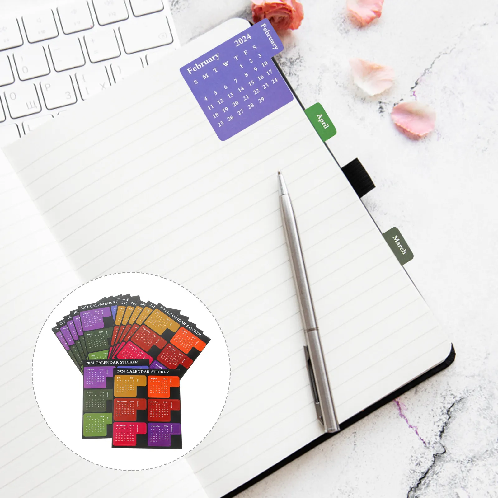 2024 DIY Calendar Stickers Set – 12 Sheets Monthly Index Labels for Planner, Notebook & Reading Progress Tracker