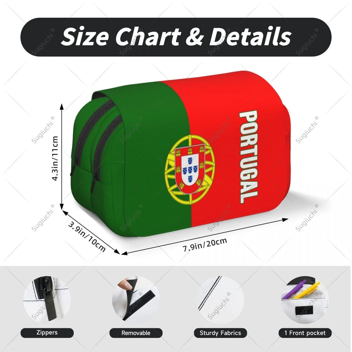 مقلمة مقص أكياس ثلاثية الأبعاد علم البرتغال طبقة مزدوجة أكسفورد القماش القرطاسية تخزين صندوق القلم