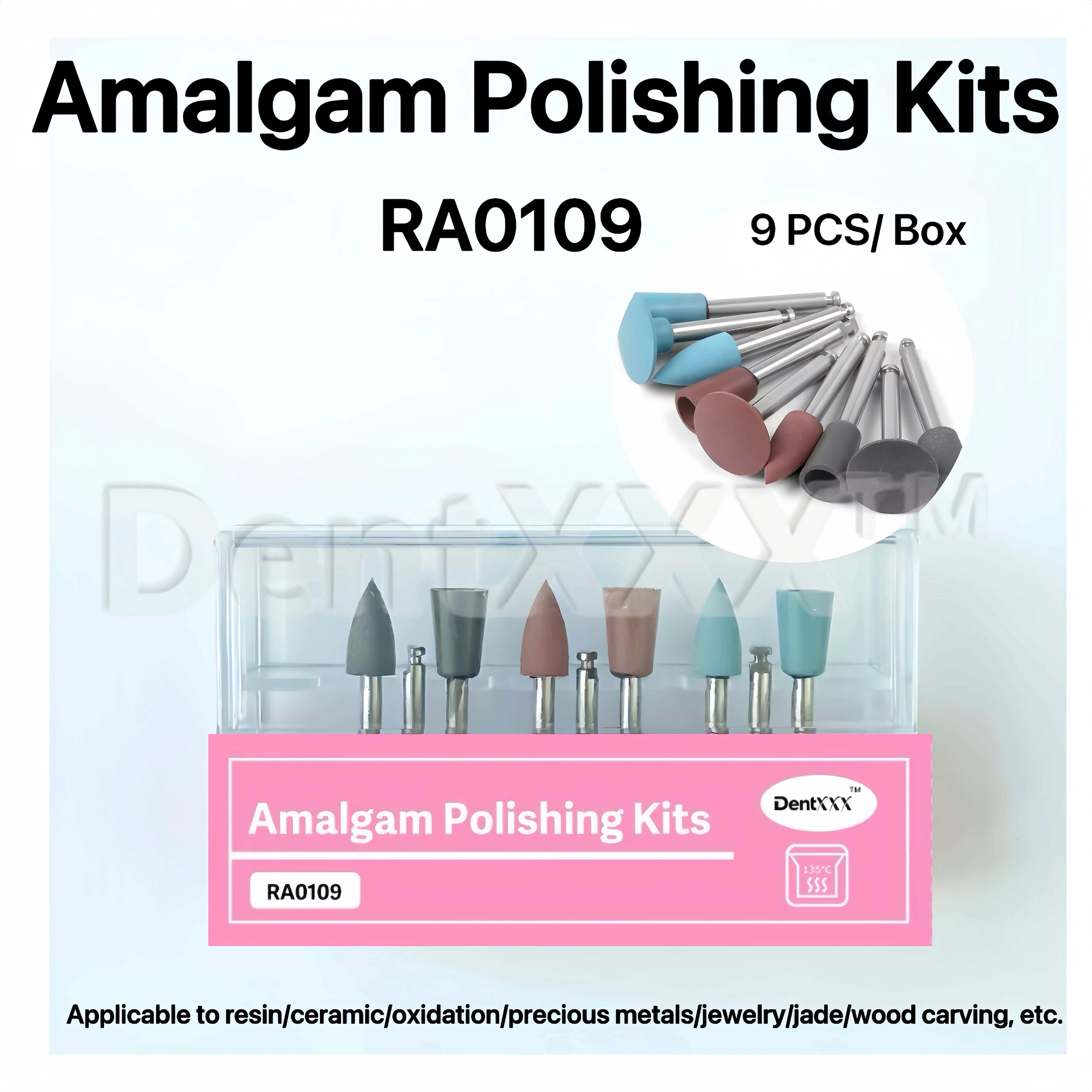 

9pcs/box Silver Amalgam Finishing and Polishing Set RA0109, RA Shank for Porcelain, Alloy Polishing Kit