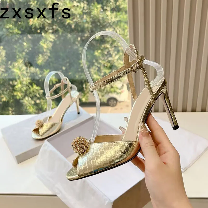 

Luxury Summer Crystal Ball Women Sandals Ankle Strap Lace High Heel Party Shoes For Women Designer Brand Sandalias Mujer Women