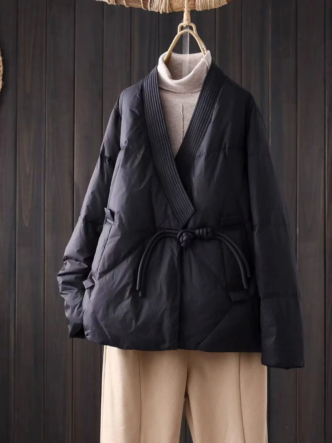 Korean Style Chinese V-Neck Button Jacket Cotton down Short Lightweight Winter Fashion Women's Coat Artistic National Trend