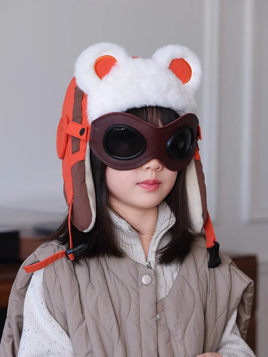 

2025 Bomber Hats for Girls Boys Unisex Earflap Hat Cold Proof Aviator Glasses Winter Velvet Keep Warm Unisex Skiing Pilot Cap