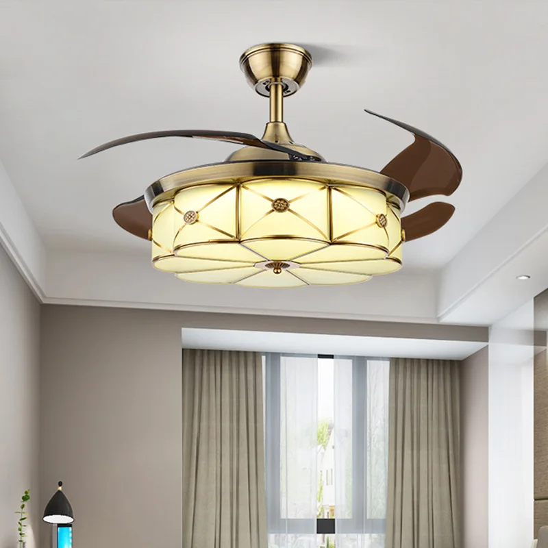 42 inch new Chinese style high wind invisible ceiling fan light, American style minimalist restaurant bedroom pendant light