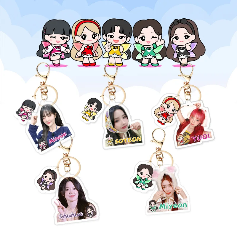 KPOP (G)I-DLE New Cartoon Image Keychain YUQI SHUHUA MINNIE Peripheral Acrylic Double-sided  Pendant Personality Bag Keyring