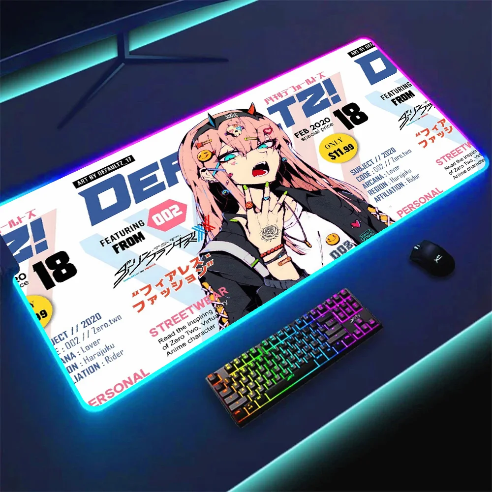 rgb led mouse pad para gamer mousepad grande anime zero two xl tapete de rato querido no franxx 02 almofadas de borracha 40x90 mm 01