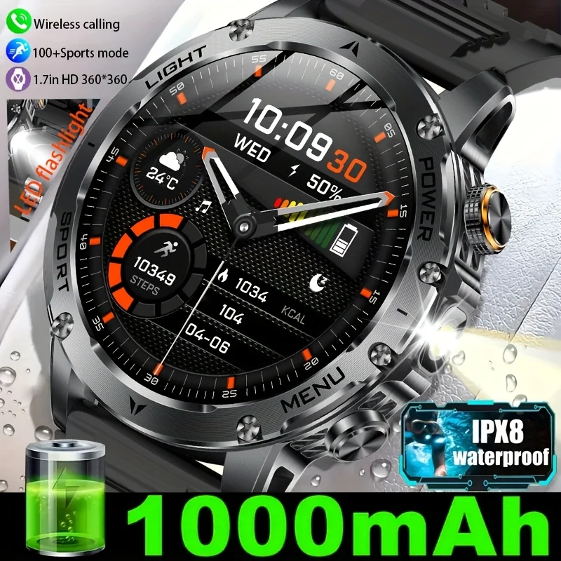 

2025 Men'S New Outdoor Sports Watch, 1000 Mah Large Battery, Ip68 Waterproof One-Click Connection, 5.2 Bluetooth Call Watch