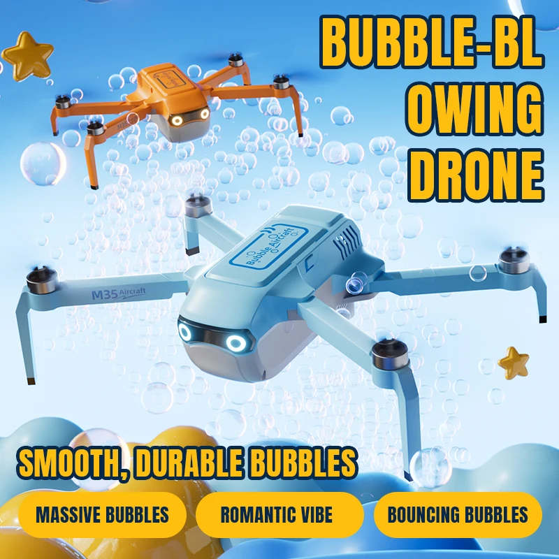 M35 RC Bubble Blowing Drone Toy, Remote Control Quadcopter Generating Bouncing Bubbles, Durable Stable Flying Toy Gift for Kids