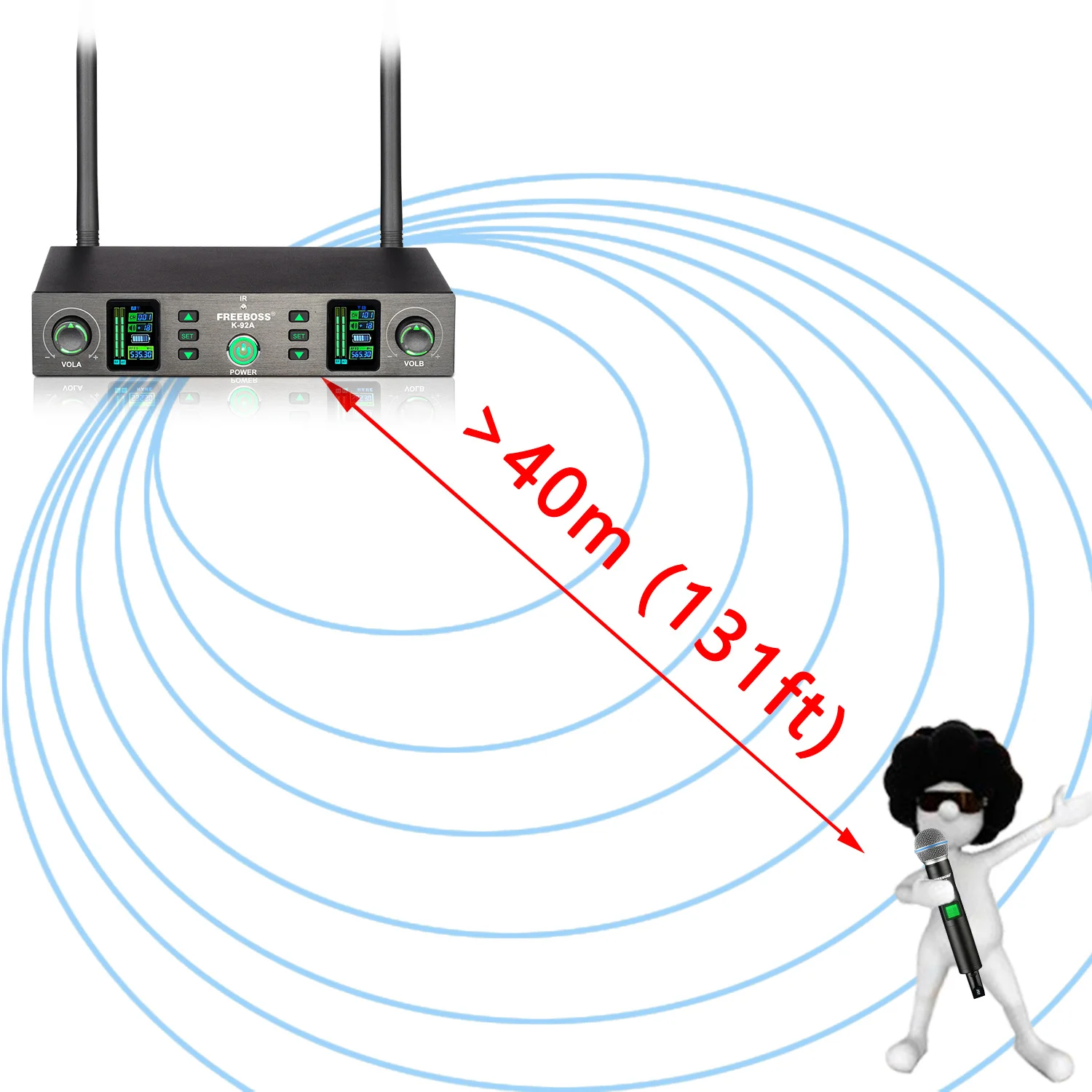 FREEBOSS Dynamic Wireless Microphone UHF Multi-Frequency 2*100 Channels Auto Scan IR Cardioid Conference Cordless Mic K-92A