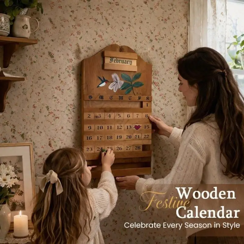96BA Dauerhafter Wandkalender aus Holz mit anpassbaren Datums- und Monatsblöcken für den Schreibtisch – Detail 5
