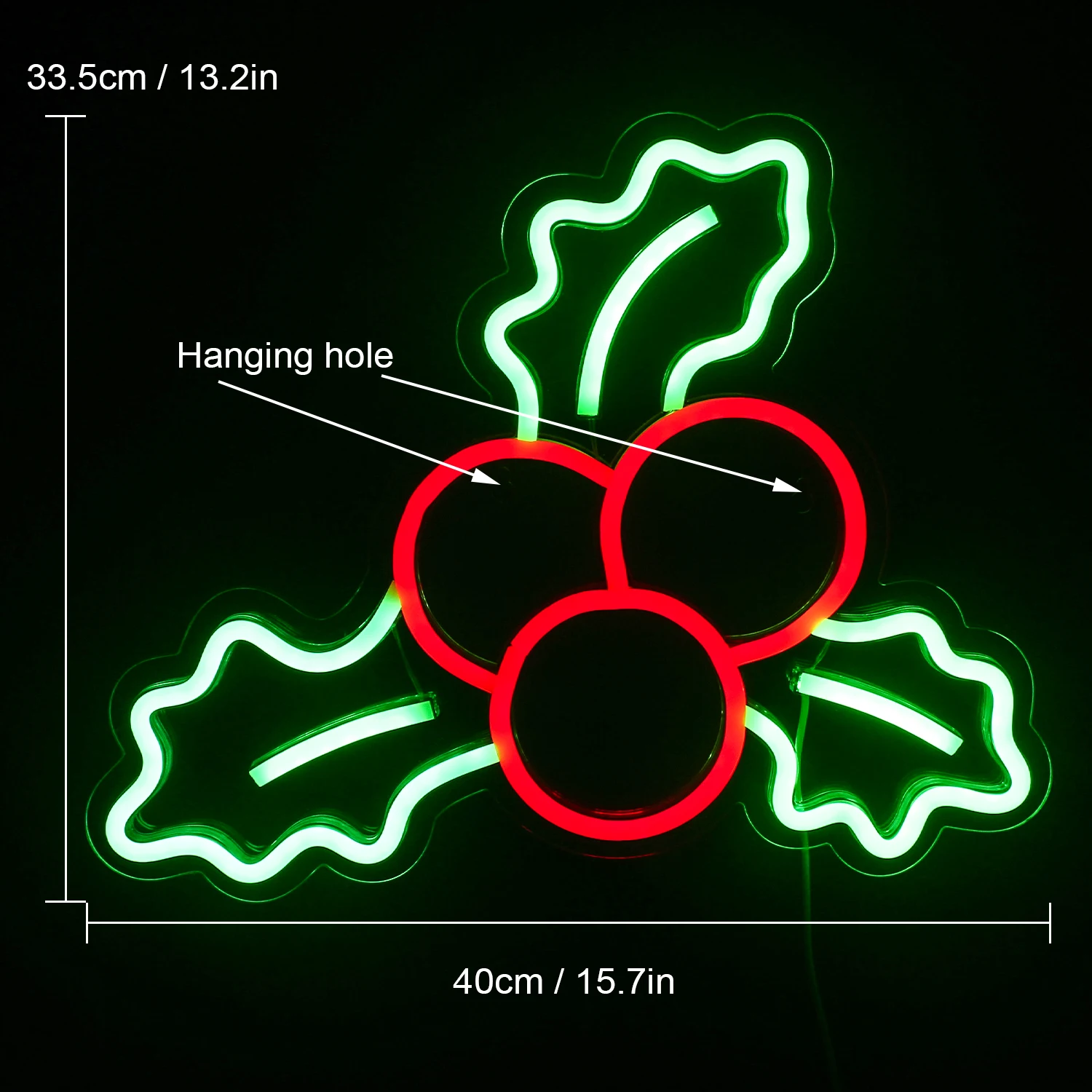 Holly Fruit Neon Lights Christmas Tree Decoration Dimmable LED Sign For Living Room Home Bar Shop Christmas Art Wall Decor Logo