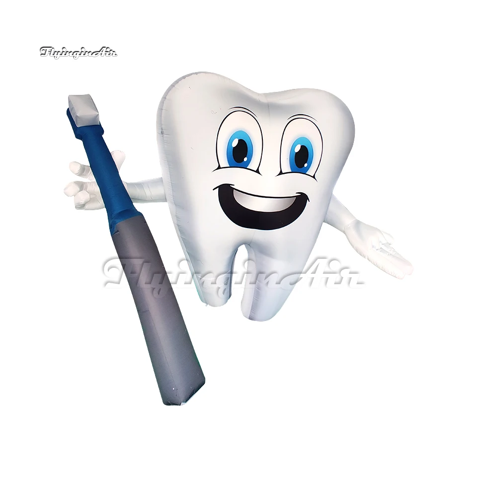 Advertising White Inflatable Cartoon Tooth Man Balloon 2m/3m Personalized Dental Health Tips Figure With A Toothbrush For Event