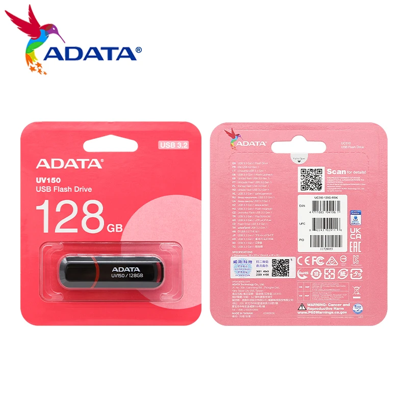 ADATA USB 3.2 Pendrive 128GB USB Flash Drive 64GB U Disk High Speed Pen Drive 32GB Portable Flash Drive UV150 Black for Desktop