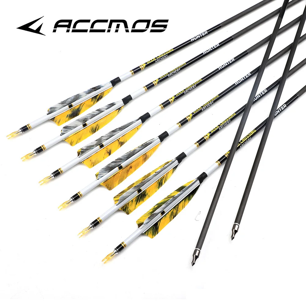 Fotografia 5: 6/12pcs Flechas de Penas de Peru em Carbono Puro para Arco Recurvo/Composto, Caça e Tiro com Arco, 31in, Spine 340/400/500/600/700/800