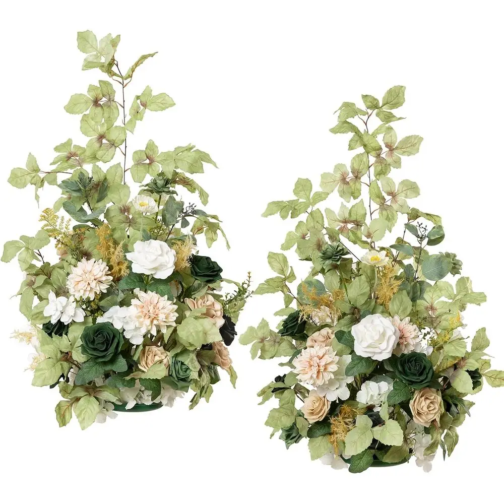 

41 Tall Artificial Flower Wedding Arch and Altar Stage Decorations, Emerald & Beige Tones, Party Centerpieces