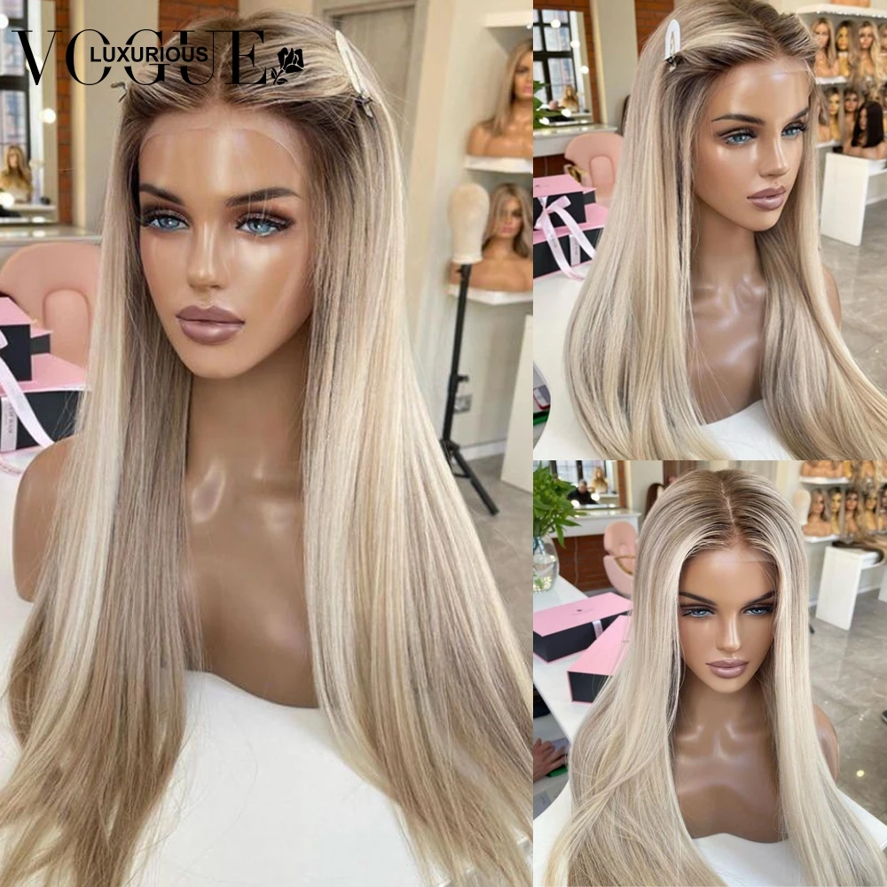 

13x6 Lace Frontal Ombre Ash Blonde Colored Wigs for Women 13x4 Brazilian Virgin Human Hair Silky Straight Wig Preplucked