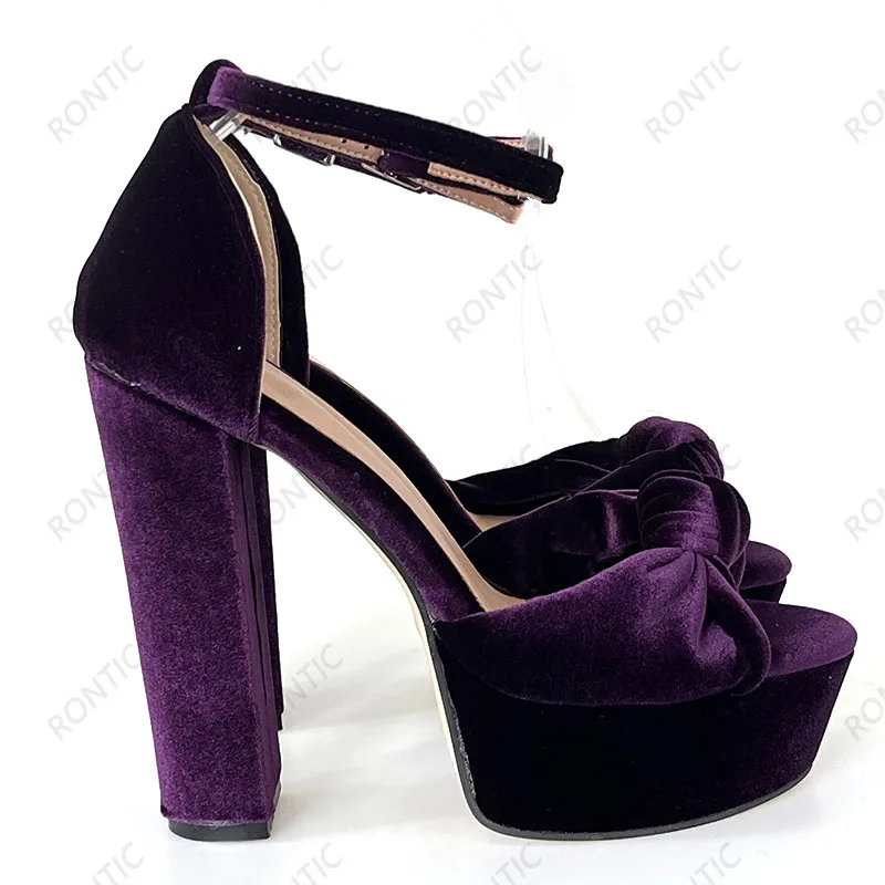 Rontic Handmade Women Platform Sandals Ankle Strap Chunky Heels Round Toe Pretty Purple Party Shoes Ladies US Plus Size 5-20