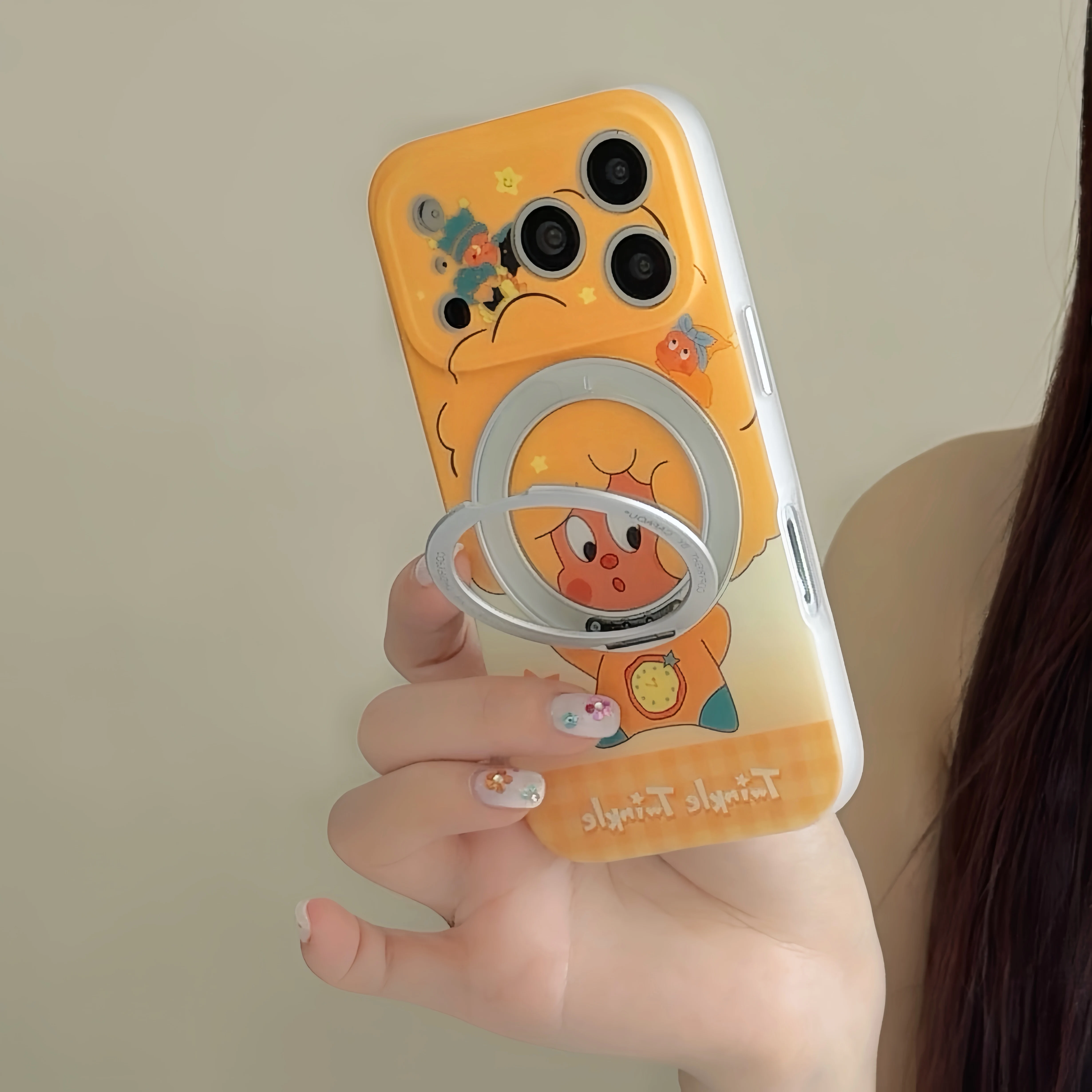 

Fashion Cute Cartoon Star Print Phone Case with Rotating Ring Stand for iPhone 15 16 17 Pro Max Soft Shockproof Cover