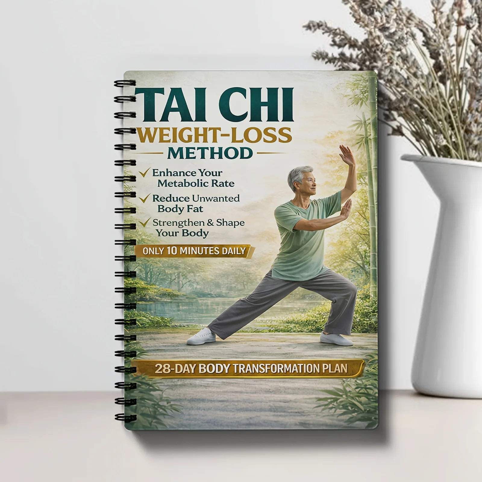 1Pcs Tai Chi Weight-Loss Exercise Plan Book, 28-Day Low-Impact Workout Guide, Gentle 10-Minute Daily Routine to Boost Metabolism, Reduce Body Fat & Strengthen Body, Suitable for Adults & Seniors