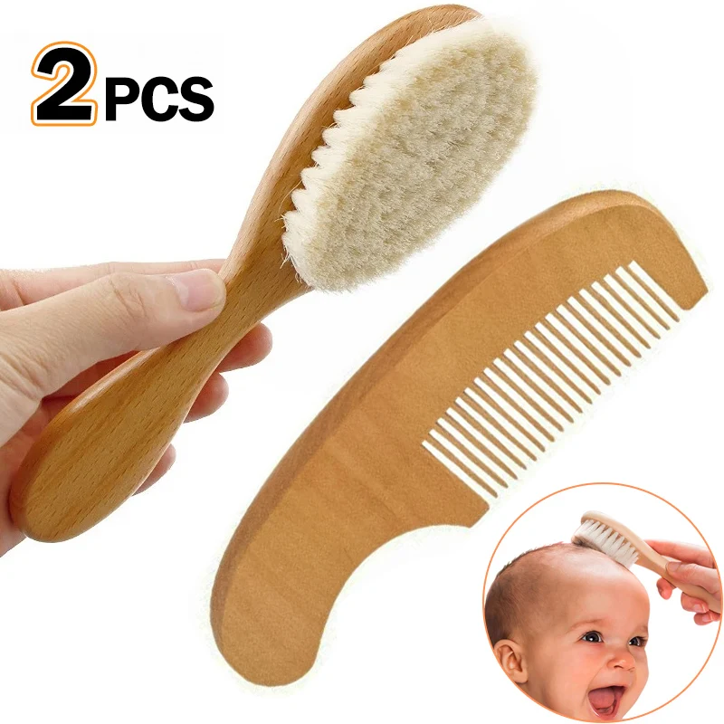 Wooden Baby Hair Comb Soft Wool Baby Shower Brush Clean Hair Body Gentle Baby Protection Shower Kids Washing Care Tools