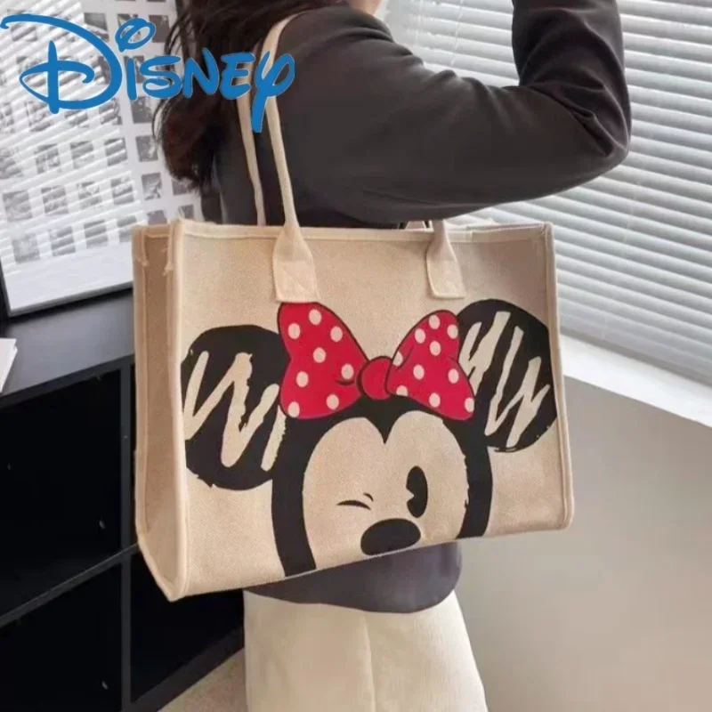 

Лидер продаж, новинка, холщовая мультяшная сумка большой вместимости с изображением героев Диснея Каваий аниме Микки и Минни, сумка через плечо для покупок, портативная модная сумочка для девушек, подарок