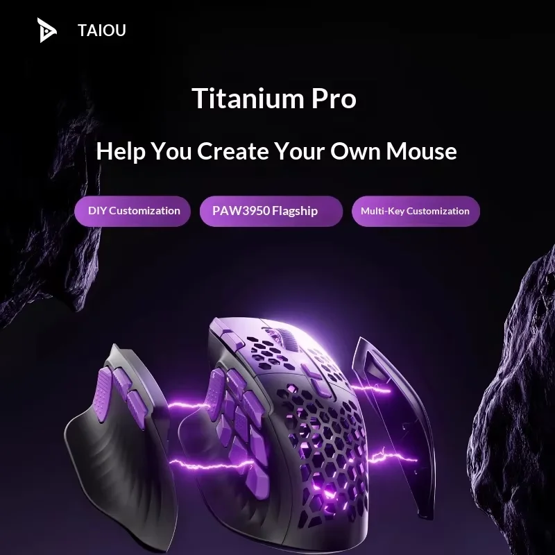 TAIDU TSG908 Esports Mouse Gaming Three Mode Wireless PAW3950 Multi Button Custom Hollow 8K Compatible Desktop Big Hand Gift