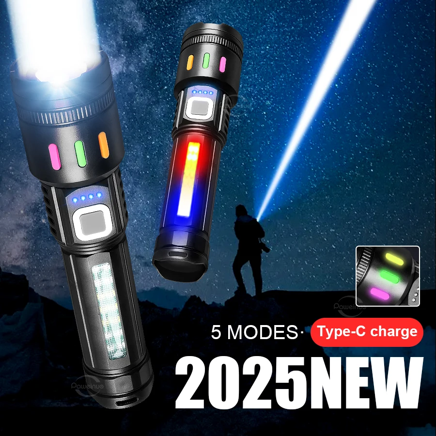 

New Powerful Lights LED Flashlights Super Bright USB Rechageable Portable COB Hand Lamp Outdoors Fishing Camping Zoom Hand Lamps