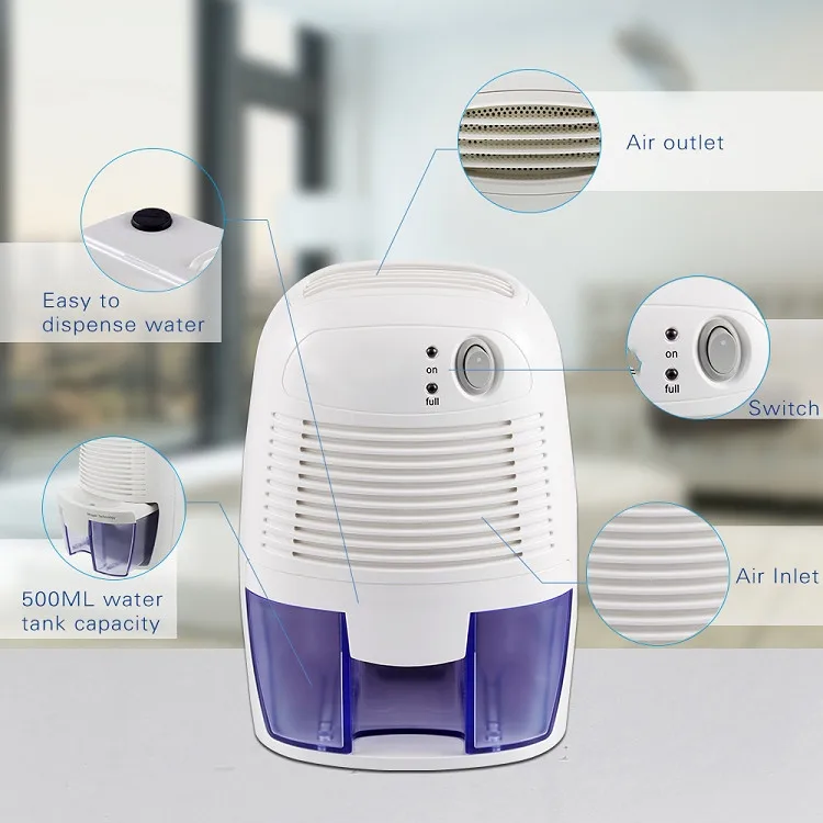 Mini Dehumidifier Moisture Absorber with 500ML Water Tank Portable Air Dehumidifier for Home Kitchen Quiet Air Dryer