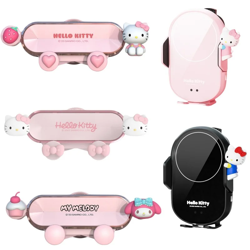 

Hello Kitty Car Mobile Phone Bracket Gravity Navigation Bracket Cartoon Wireless Charger Universal Air Vent Clip Mobile Stand