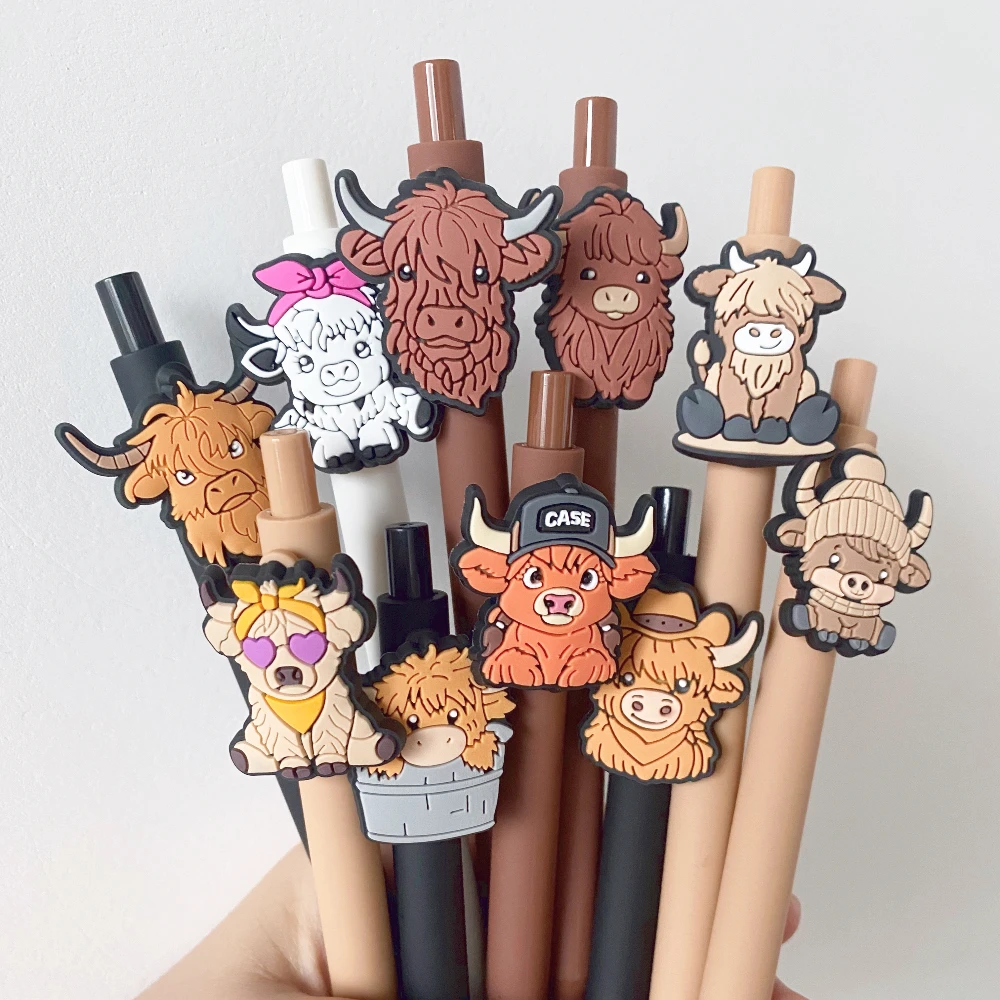 

10 Pcs Highland Cow Pen Set Rustic Themed Office School Home Stationery Supplies Gift for Cow Lovers Party Favors