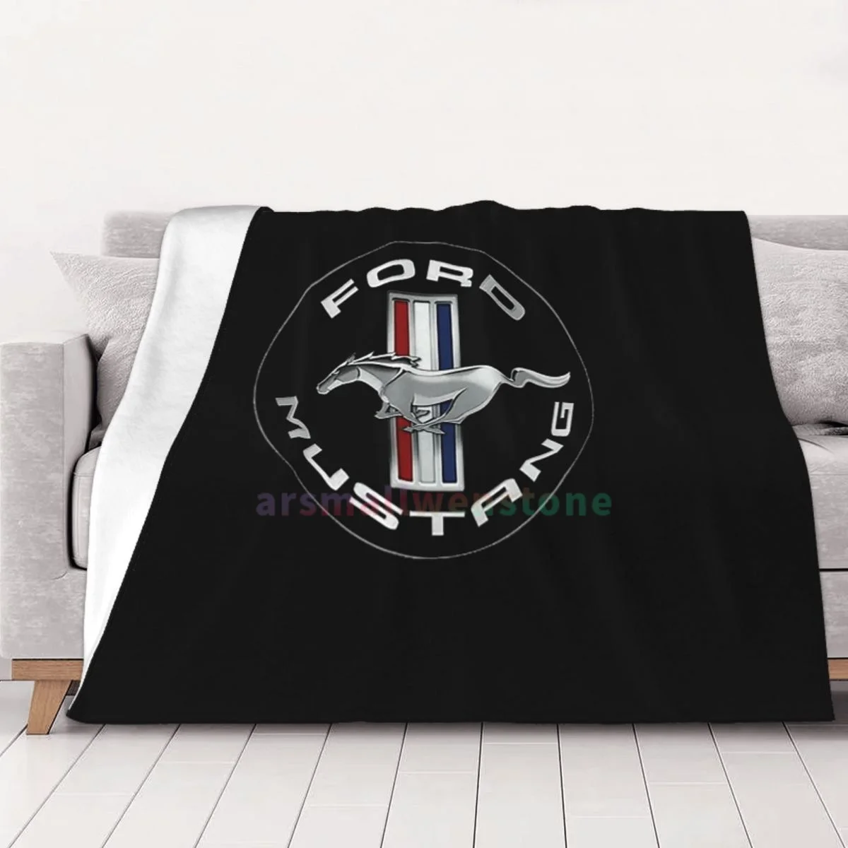 Ford Mustang Logo Flannel Fleece Blanket Soft Warm Lightweight Cozy Anti-Pilling Fuzzy Throw Blankets for Couch Bed Sofa Travel