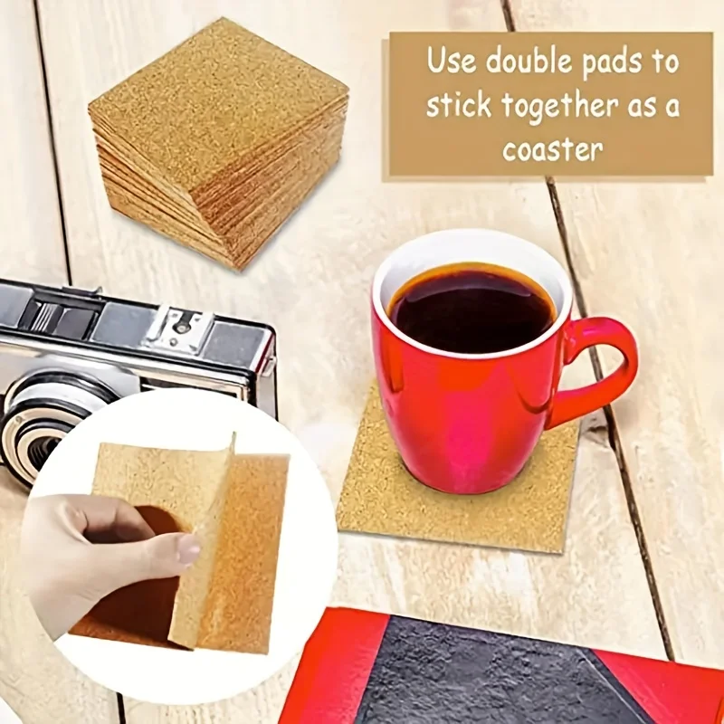 20 Pieces Cork Coasters, Self-adhesive Cork Coasters, Insulated Solid Color Placemats, Round, Square Cork Cushions, for Coasters