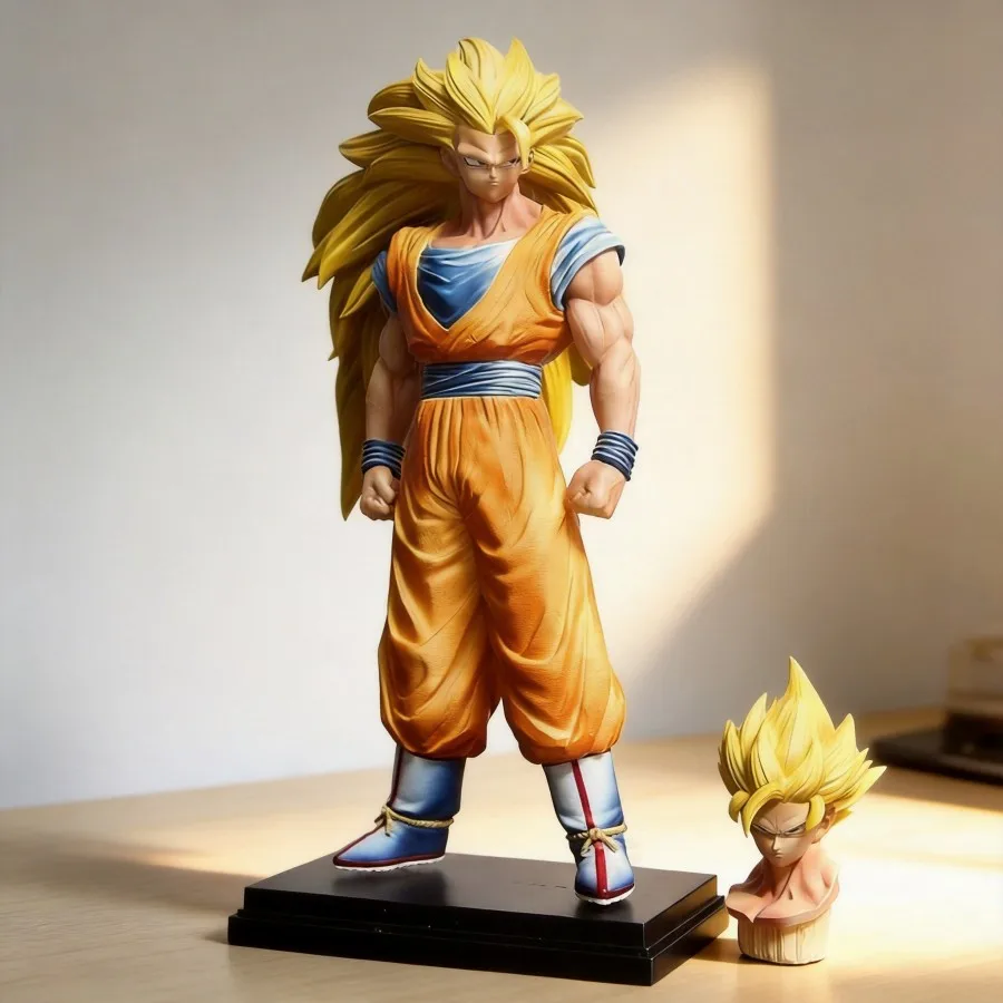

Dragon Ball Super Saiyan 3 Goku YS Anime Figure Model Statue with Dual Head Sculpt 33cm Desktop Decoration Collection Gift