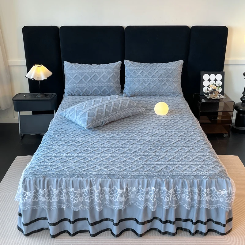Solid Color Bed Skirt Winter Warm Bedspread Four Corners With Elastic Band Twin Queen King Size Mattress Protector Cover image 3