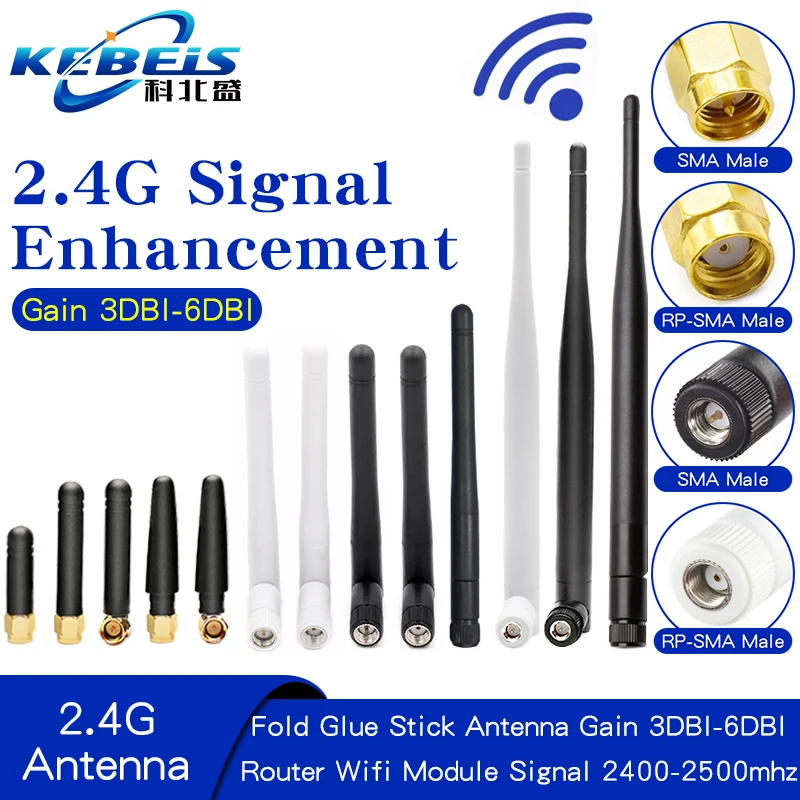 2PCS 2.4G Antenna Fold Glue Stick 3DBI WLAN Router Antenna Wifi Module Signal Enhancement 2400-2500mhz SMA Male Connector 6DBI