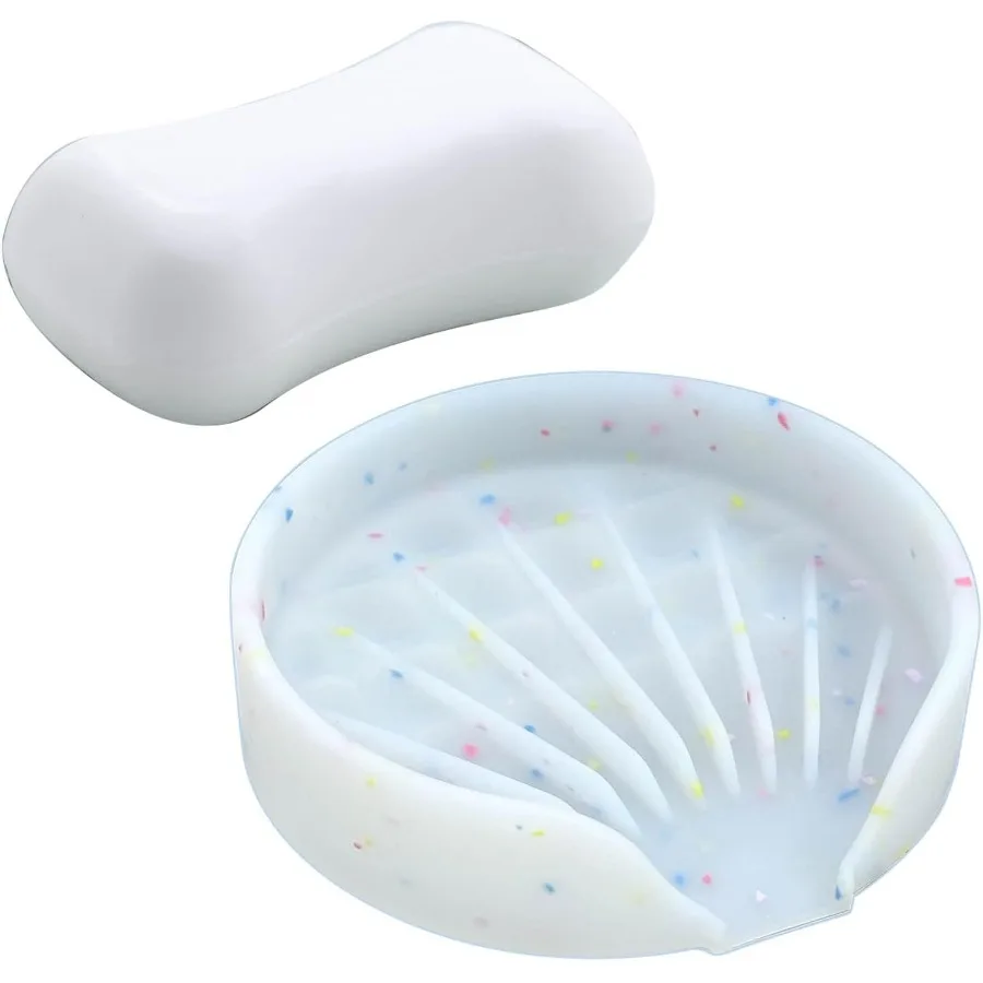 

Silicone Bathroom Soap Dishes Self Draining Waterfall Bar Soap Holder and Saver Dish Soap Tray Sponge Holder 13 Non-Slip Suctio