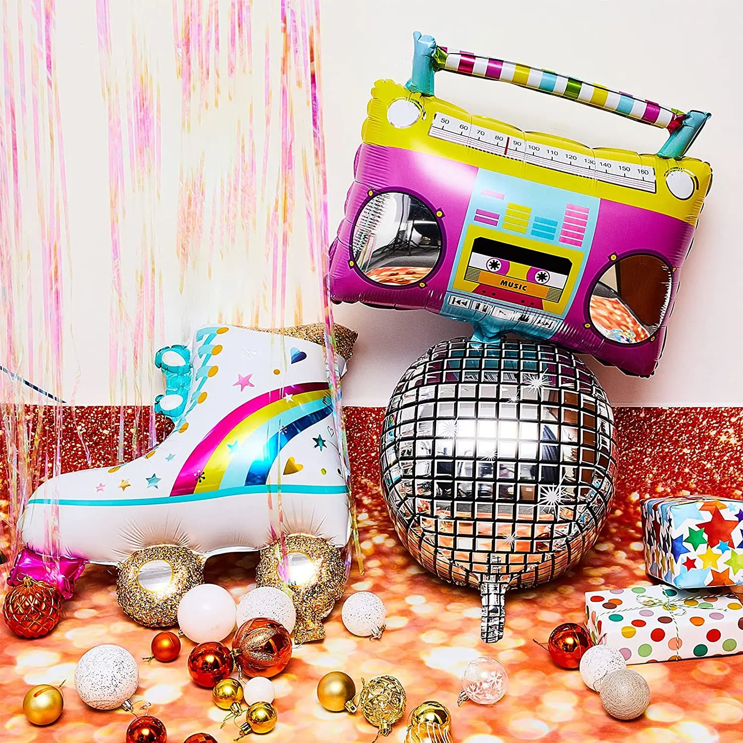 3 Stück Disco-Rollschuh-Ballons im Retro-Stil der 80er und 90er Jahre für Hochzeiten, Geburtstage, Jubiläen, Partydekoration, Globos
