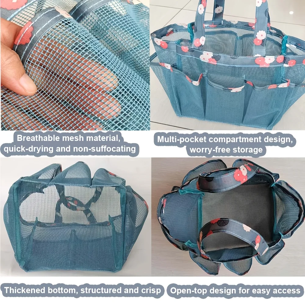 Hollow Mesh Portable Toiletry Bag Multi Pocket Visible Organizer For Travel Business Trip Bathroom Dorm Daily Storage Organizers view 6