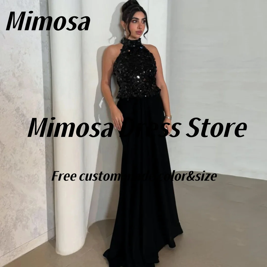 Mimosa Two Pieces Black Prom Dresses 2025 High Collar Sequins Top Evening Gowns Women Wear Special Occasion Dress Customized