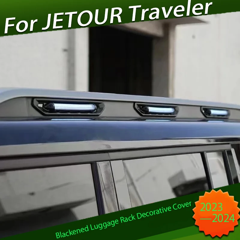 Blackened Luggage Rack Decorative Cover with Lights Fit for JETOUR Traveler T2 2023 2024 Modified Luggage Rack Trim Accessories