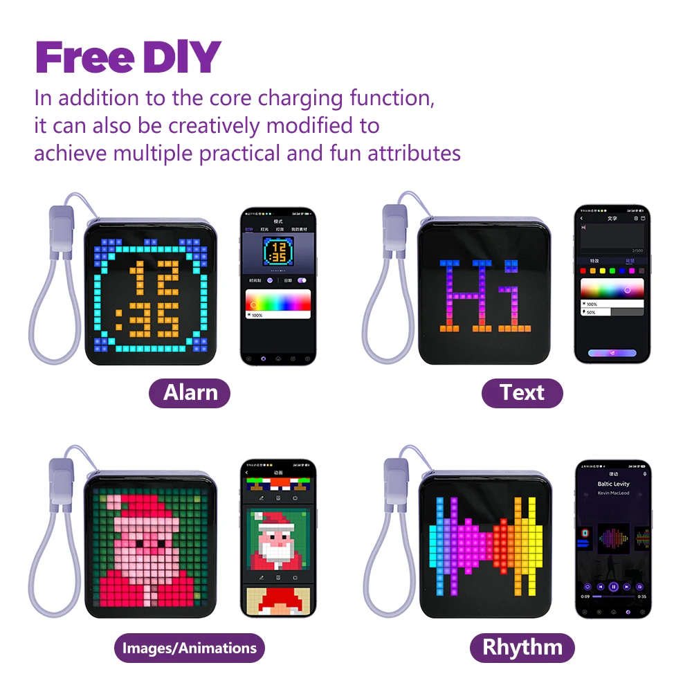 Draagbare LED Pixel Display Power Bank Functie Type-C Kabel DIY AppControl Mobiel Opladen Schermpaneel 16x16 CreativeGift