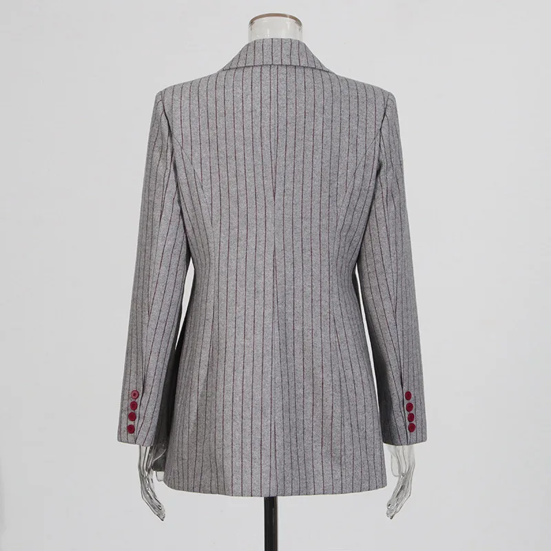 HKSH Blazer Voor Vrouwen Herfst Nieuwe Gestreepte Asymmetrische Ontwerp Notched Lange Mouw Taille Cinching Elegante Kantoor Dame Jas HK10855