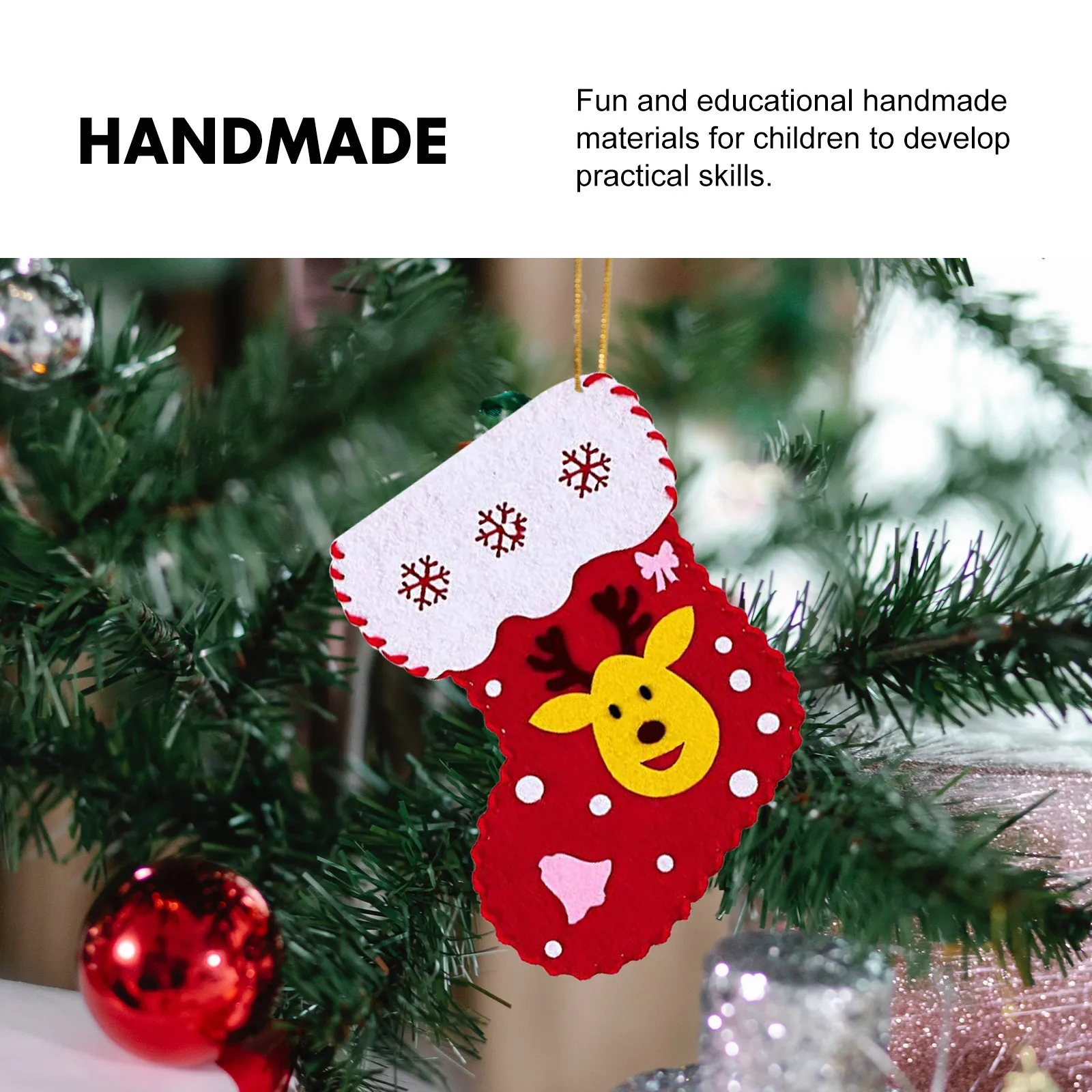 

8Sets Christmas Sock Making Material DIY Craft Kit for Educational Sewing Supply Xmas Decoration Sewing Sock