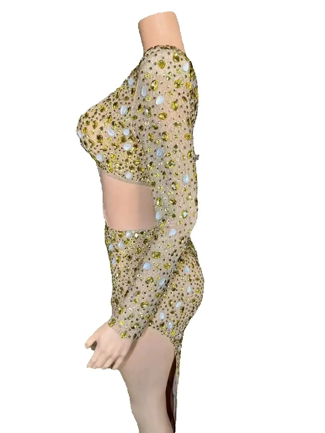 ZD เงา rhinestone คอสูงแขนกุดเซ็กซี่ตาข่ายดูผ่านลายสก๊อตปาร์ตี้ชุดกระโปรง cutout